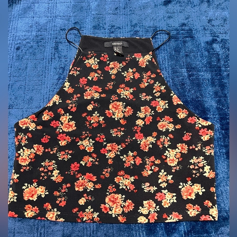 Forever 21 Floral Cropped Tank Top - Large
